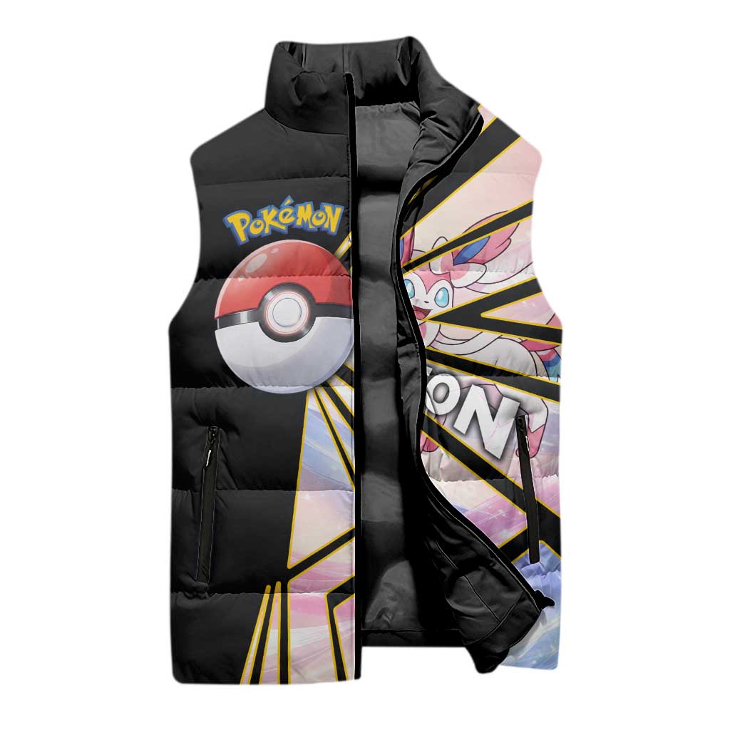 Sylveon Poké Sleeveless Puffer Jacket Pastel Ribbon Comic Style