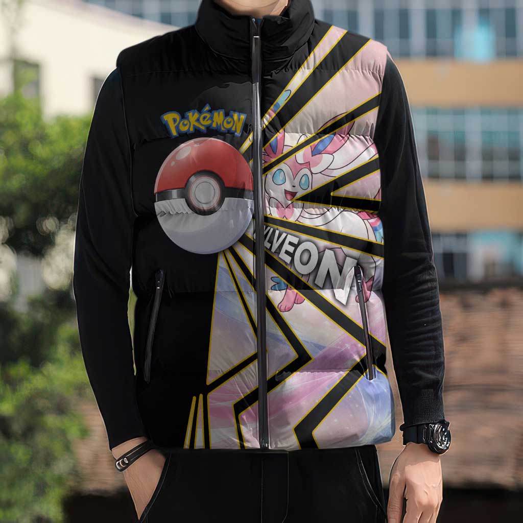Sylveon Poké Sleeveless Puffer Jacket Pastel Ribbon Comic Style