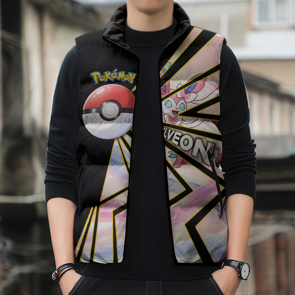 Sylveon Poké Sleeveless Puffer Jacket Pastel Ribbon Comic Style