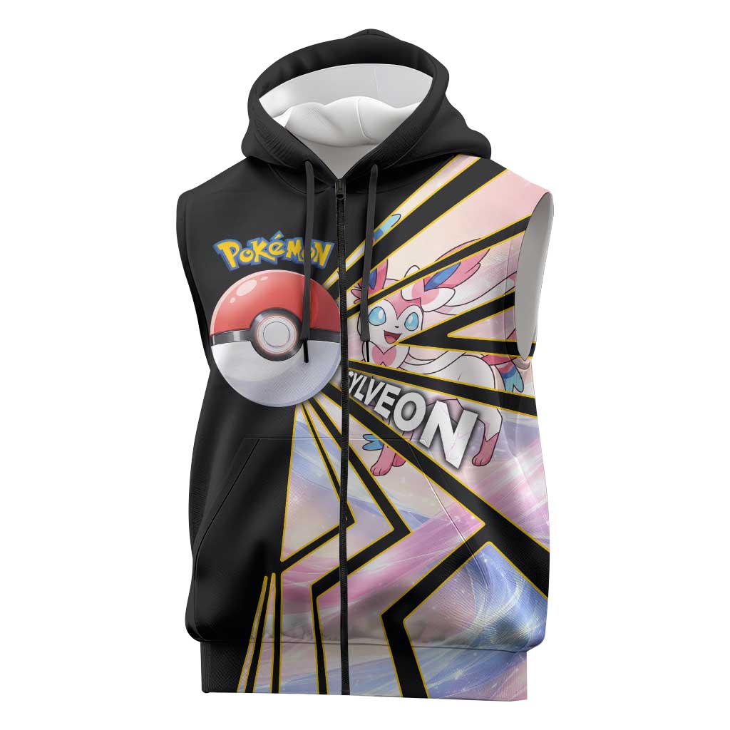 Sylveon Poké Sleeveless Zip Hoodie Pastel Ribbon Comic Style