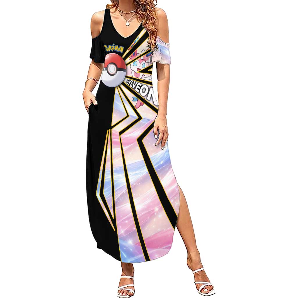 Sylveon Poké Summer Maxi Dress Pastel Ribbon Comic Style