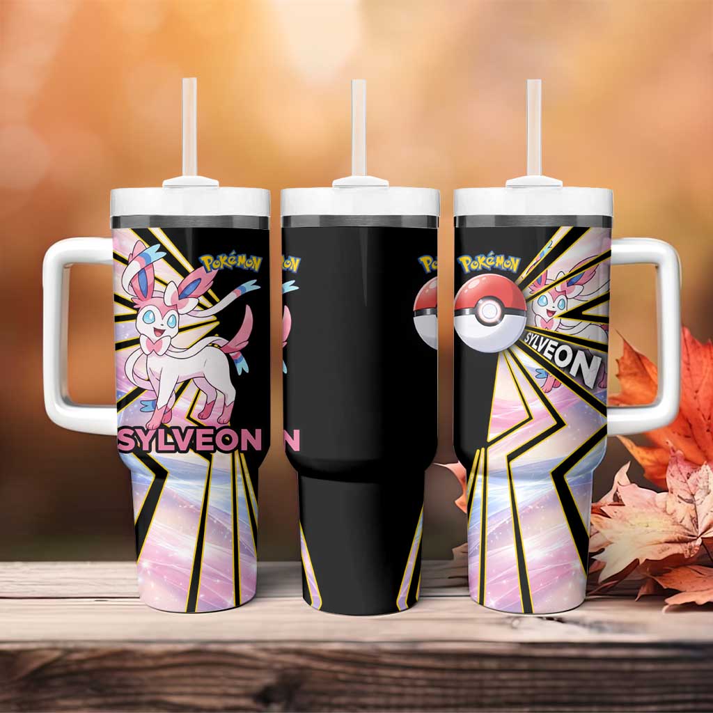 Sylveon Poké Tumbler With Handle Pastel Ribbon Comic Style