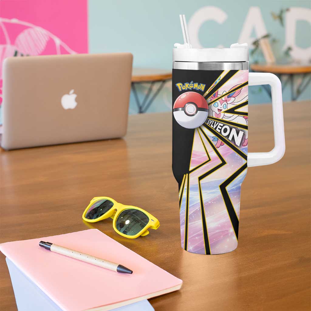 Sylveon Poké Tumbler With Handle Pastel Ribbon Comic Style