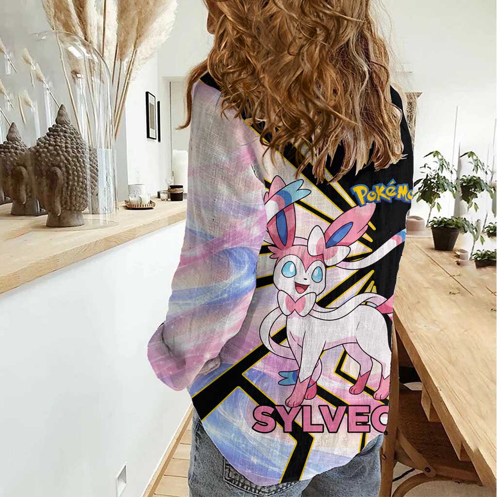 Sylveon Poké Women Casual Shirt Pastel Ribbon Comic Style