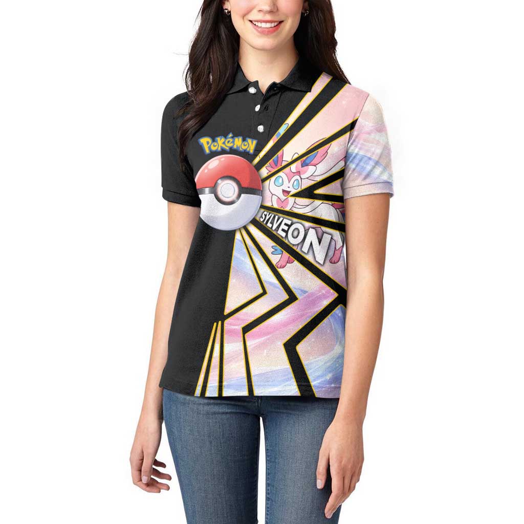 Sylveon Poké Women Polo Shirt Pastel Ribbon Comic Style