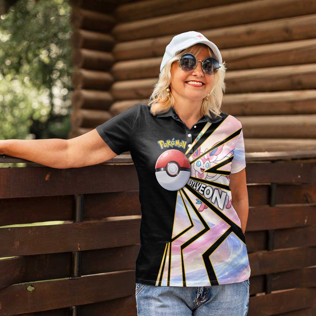 Sylveon Poké Women Polo Shirt Pastel Ribbon Comic Style
