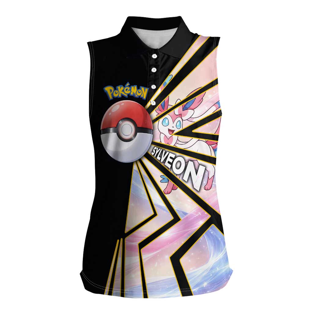 Sylveon Poké Women Sleeveless Polo Shirt Pastel Ribbon Comic Style