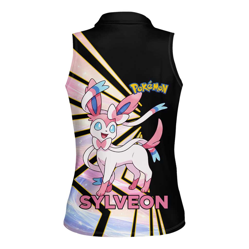 Sylveon Poké Women Sleeveless Polo Shirt Pastel Ribbon Comic Style
