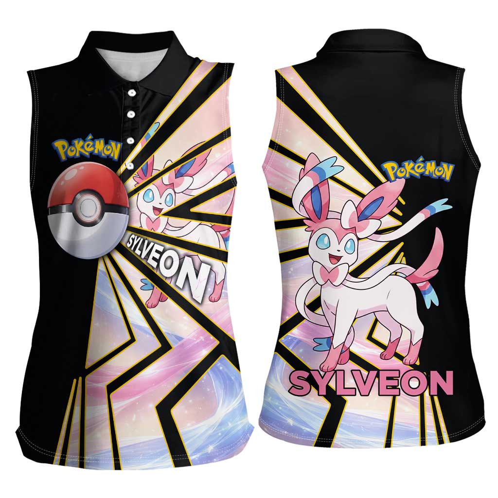 Sylveon Poké Women Sleeveless Polo Shirt Pastel Ribbon Comic Style