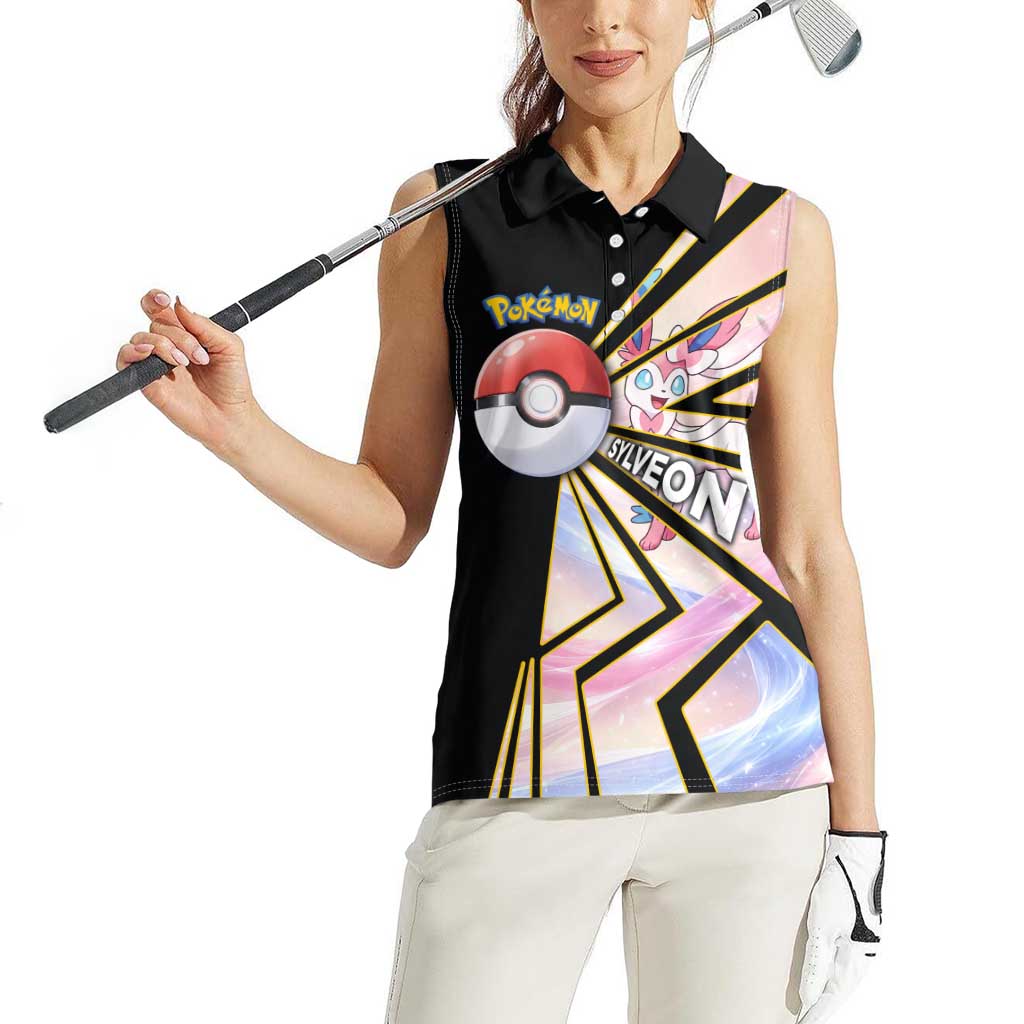 Sylveon Poké Women Sleeveless Polo Shirt Pastel Ribbon Comic Style