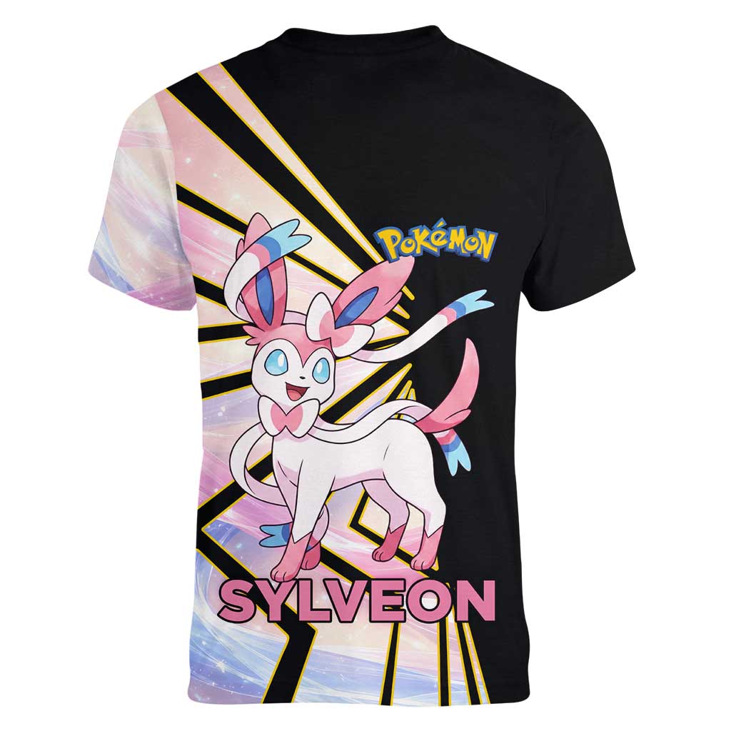 Sylveon Poké Women V-Neck T-Shirt Pastel Ribbon Comic Style