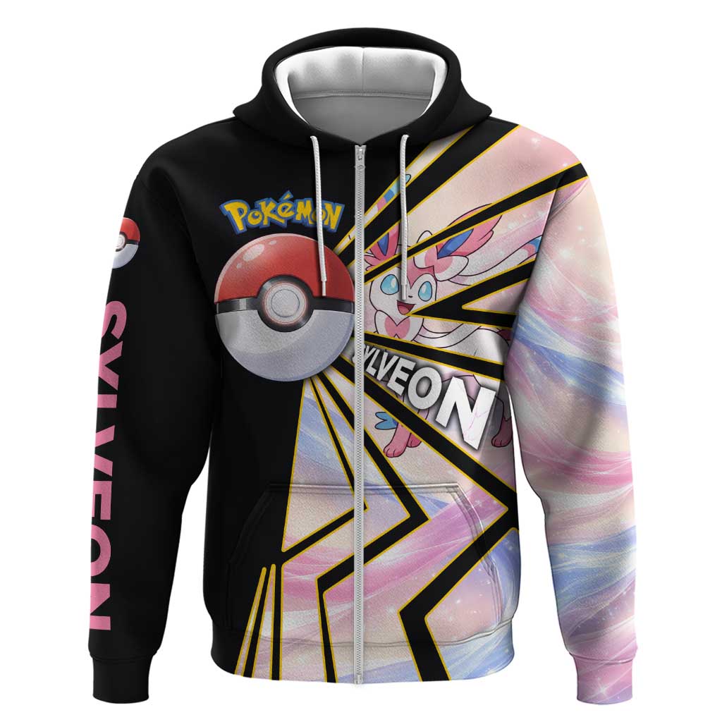 Sylveon Poké Zip Hoodie Pastel Ribbon Comic Style