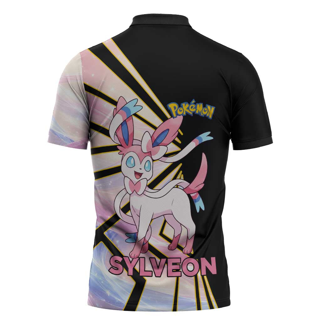Sylveon Poké Zipper Polo Shirt Pastel Ribbon Comic Style
