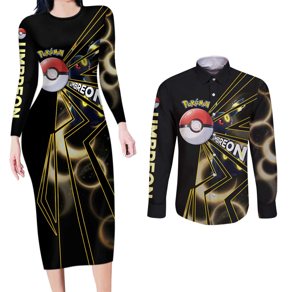 Umbreon Poké Couples Matching Long Sleeve Bodycon Dress and Long Sleeve Button Shirt Lunar Eclipse Comic Style