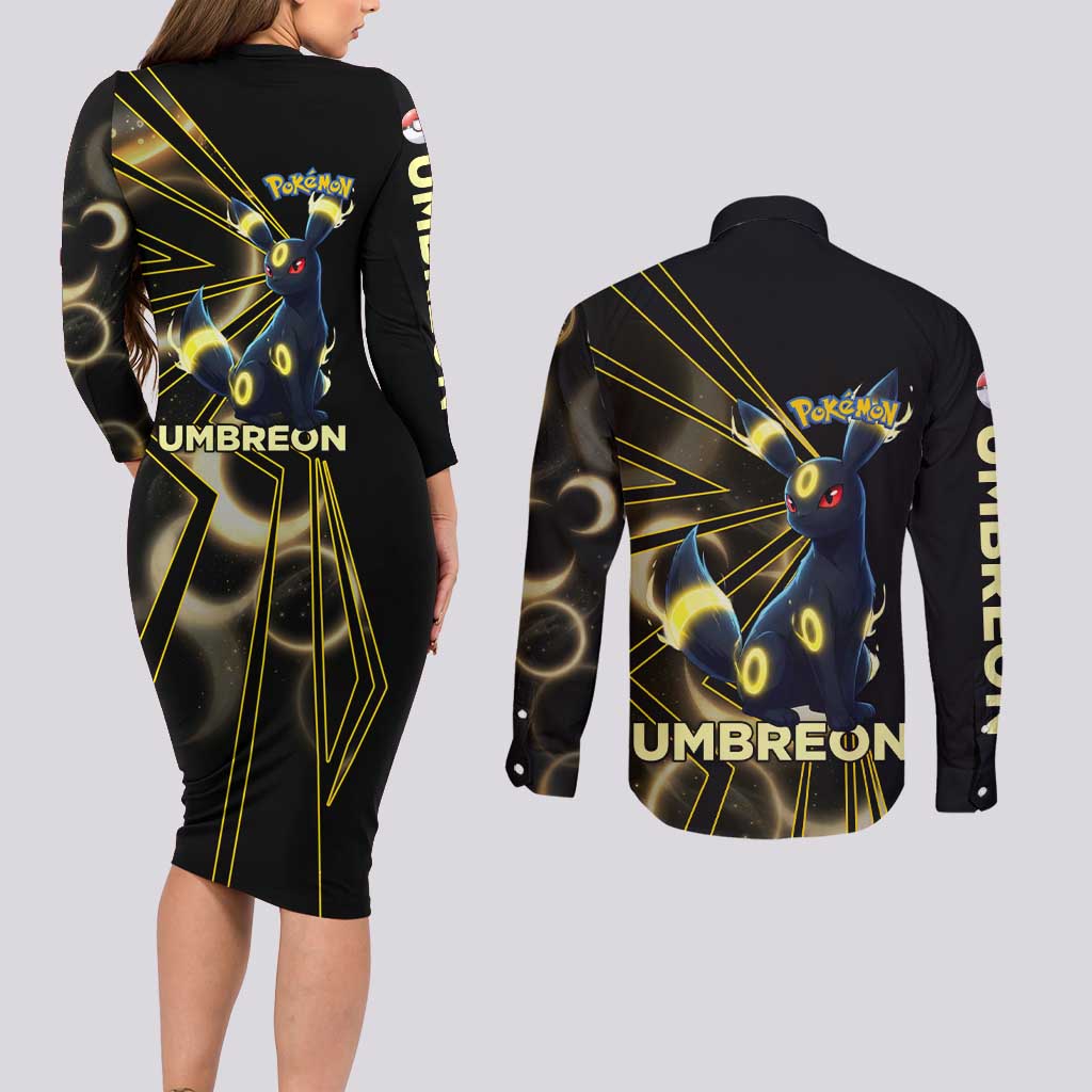 Umbreon Poké Couples Matching Long Sleeve Bodycon Dress and Long Sleeve Button Shirt Lunar Eclipse Comic Style