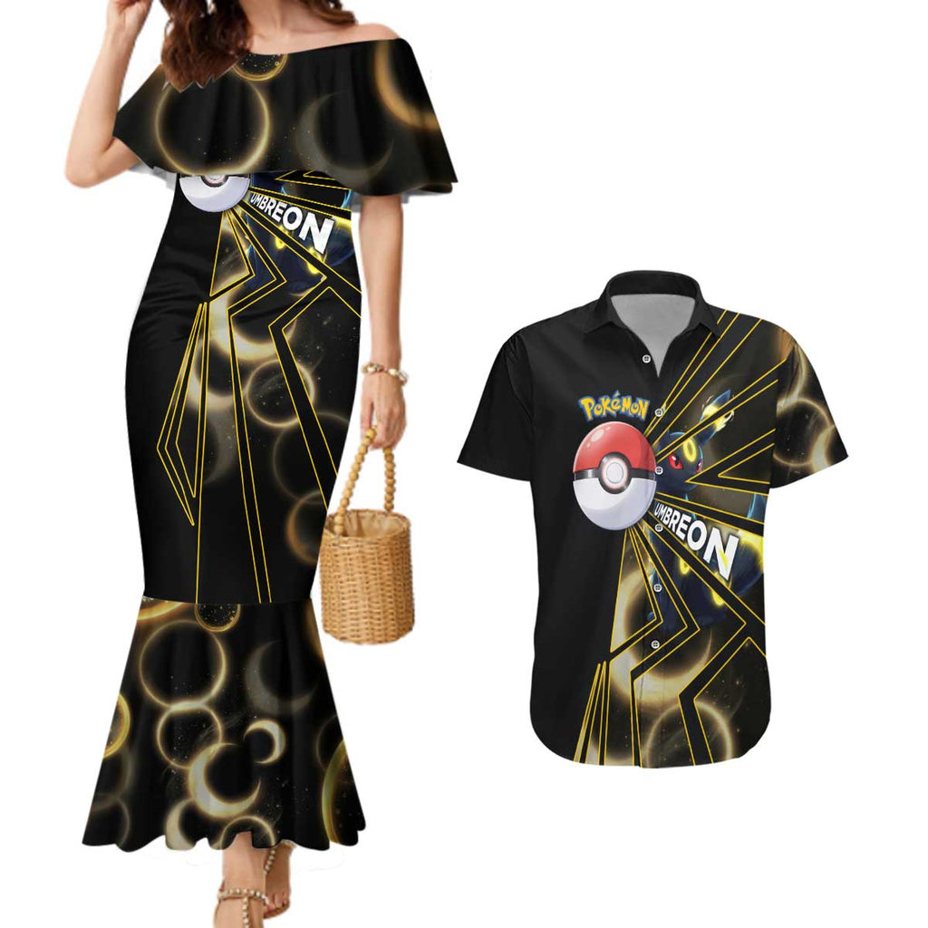 Umbreon Poké Couples Matching Mermaid Dress and Hawaiian Shirt Lunar Eclipse Comic Style