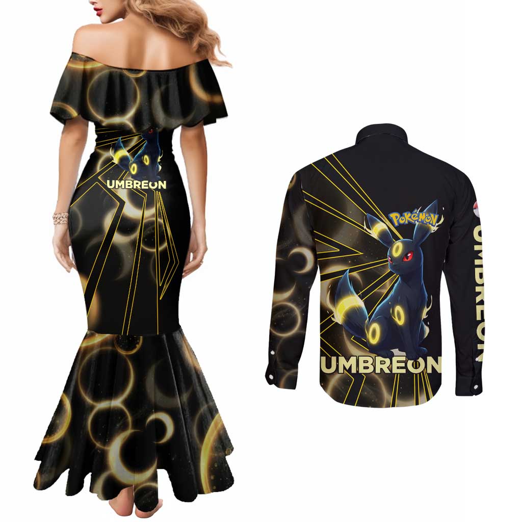 Umbreon Poké Couples Matching Mermaid Dress and Long Sleeve Button Shirt Lunar Eclipse Comic Style