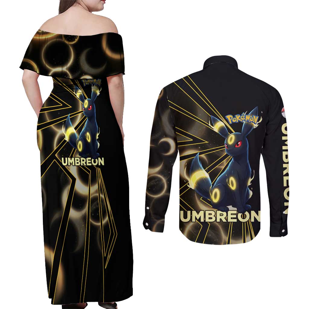 Umbreon Poké Couples Matching Off Shoulder Maxi Dress and Long Sleeve Button Shirt Lunar Eclipse Comic Style