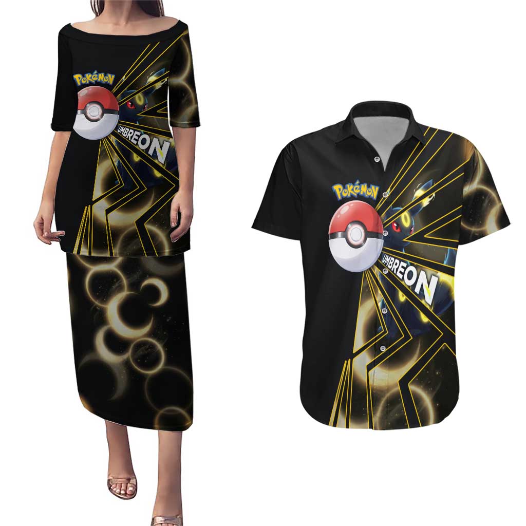 Umbreon Poké Couples Matching Puletasi and Hawaiian Shirt Lunar Eclipse Comic Style
