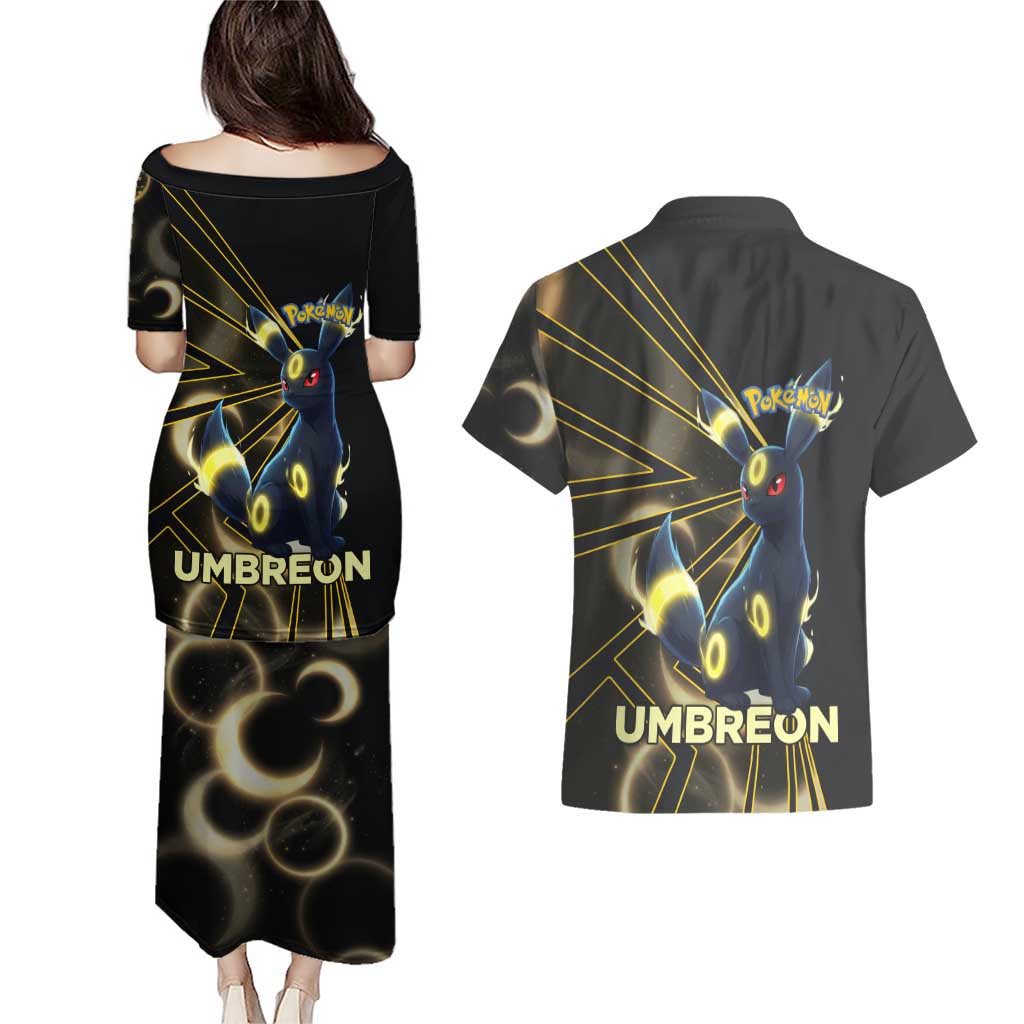 Umbreon Poké Couples Matching Puletasi and Hawaiian Shirt Lunar Eclipse Comic Style