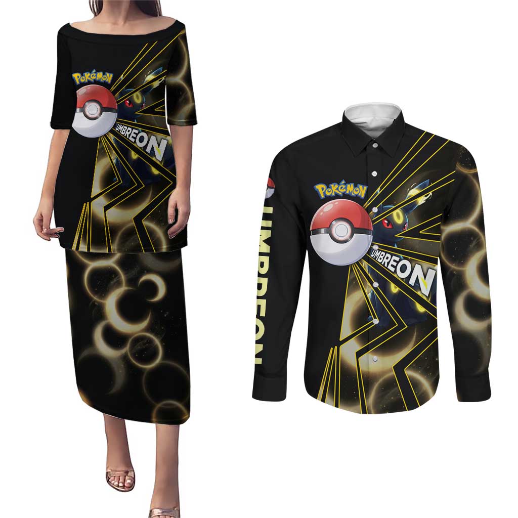 Umbreon Poké Couples Matching Puletasi and Long Sleeve Button Shirt Lunar Eclipse Comic Style