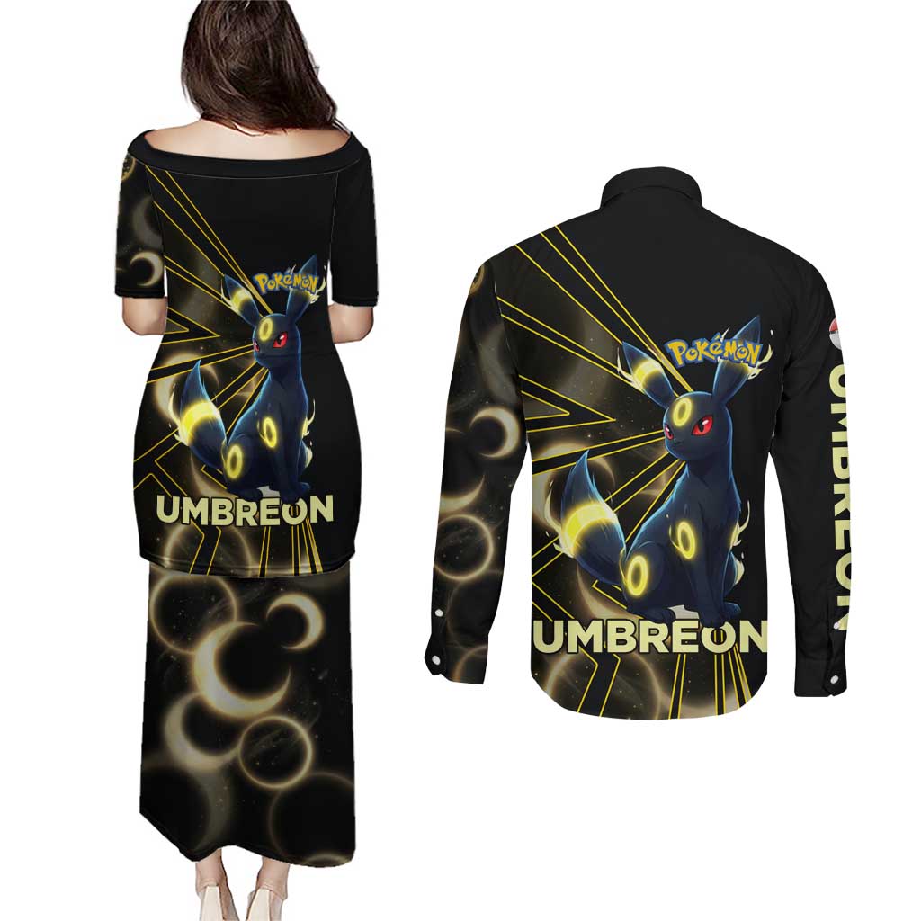 Umbreon Poké Couples Matching Puletasi and Long Sleeve Button Shirt Lunar Eclipse Comic Style
