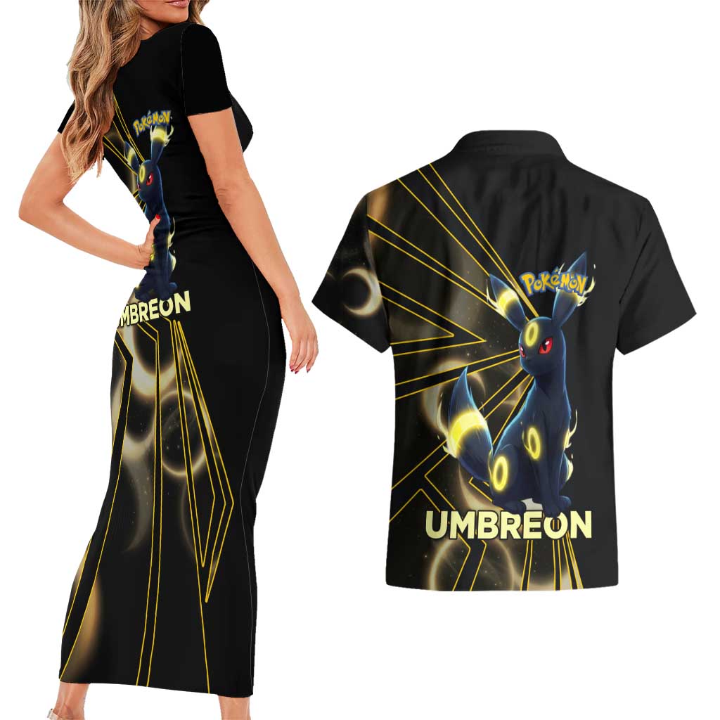 Umbreon Poké Couples Matching Short Sleeve Bodycon Dress and Hawaiian Shirt Lunar Eclipse Comic Style