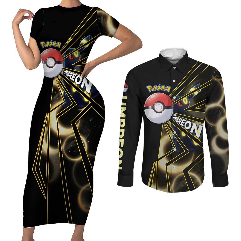 Umbreon Poké Couples Matching Short Sleeve Bodycon Dress and Long Sleeve Button Shirt Lunar Eclipse Comic Style