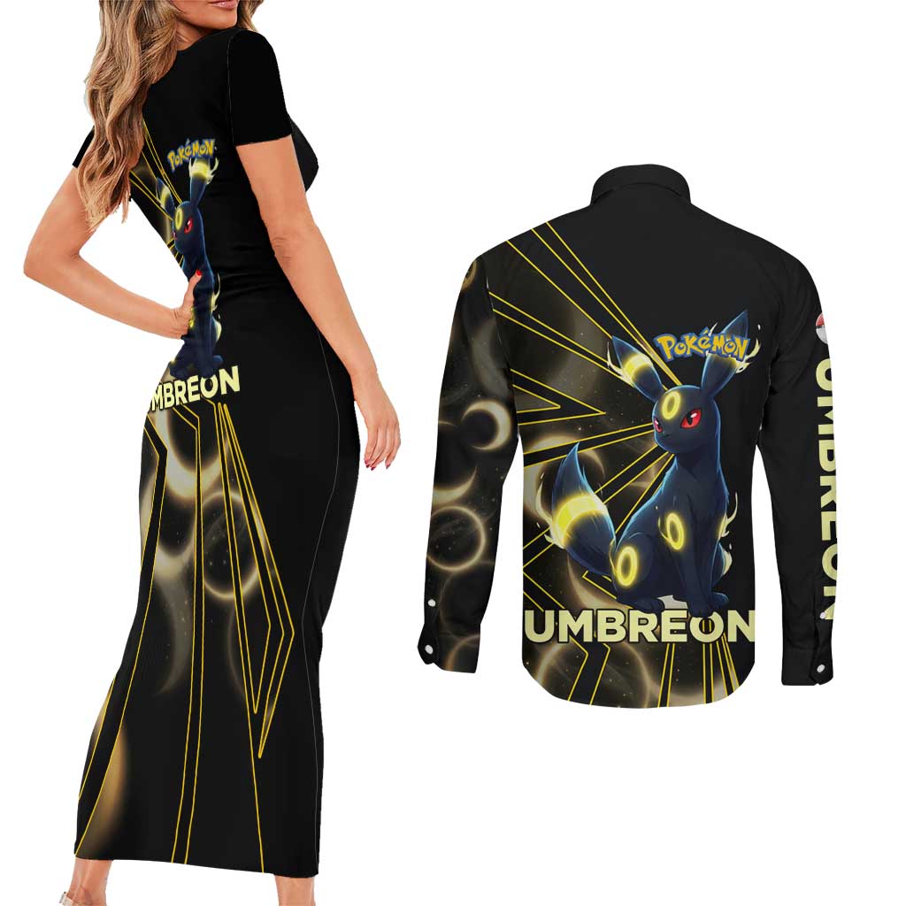 Umbreon Poké Couples Matching Short Sleeve Bodycon Dress and Long Sleeve Button Shirt Lunar Eclipse Comic Style