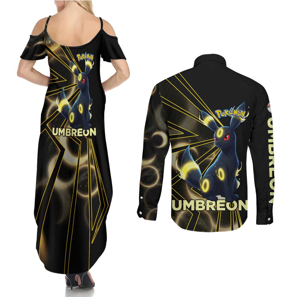 Umbreon Poké Couples Matching Summer Maxi Dress and Long Sleeve Button Shirt Lunar Eclipse Comic Style