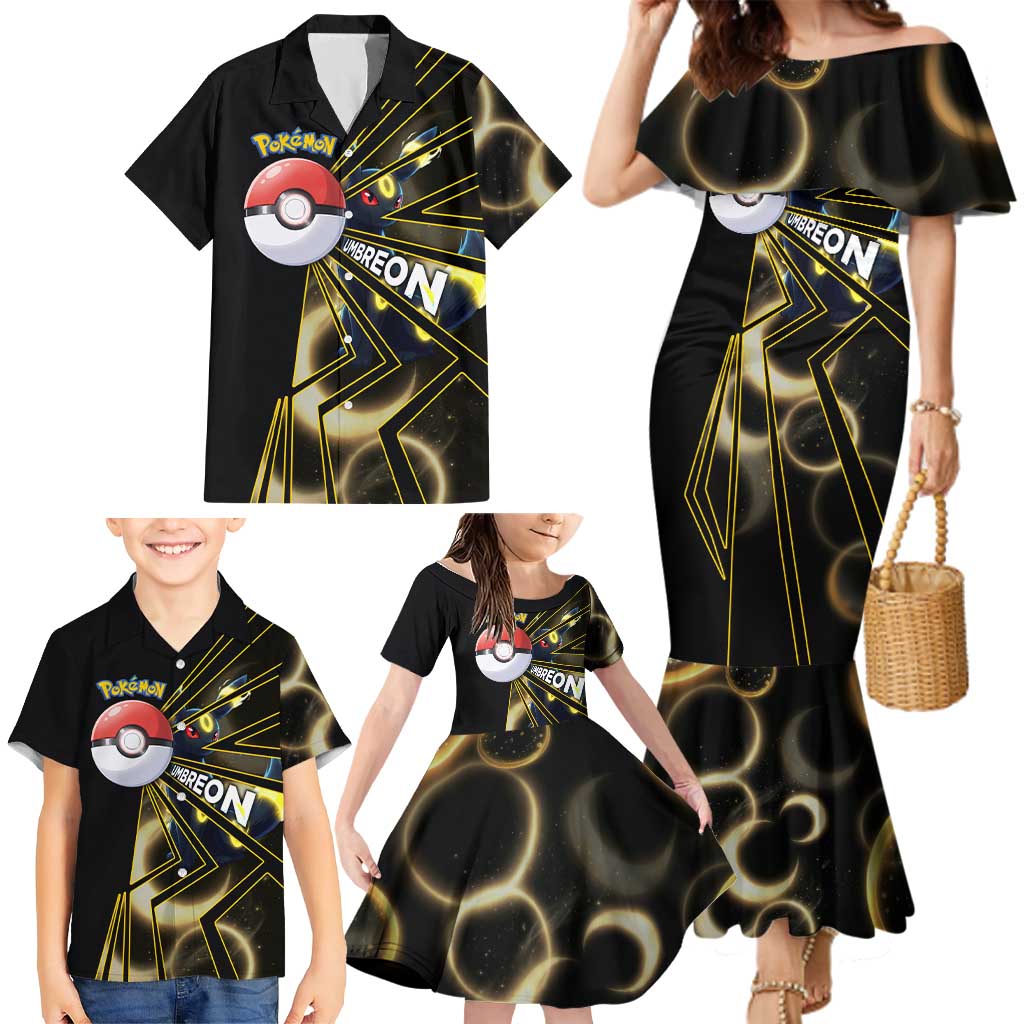 Umbreon Poké Family Matching Mermaid Dress and Hawaiian Shirt Lunar Eclipse Comic Style