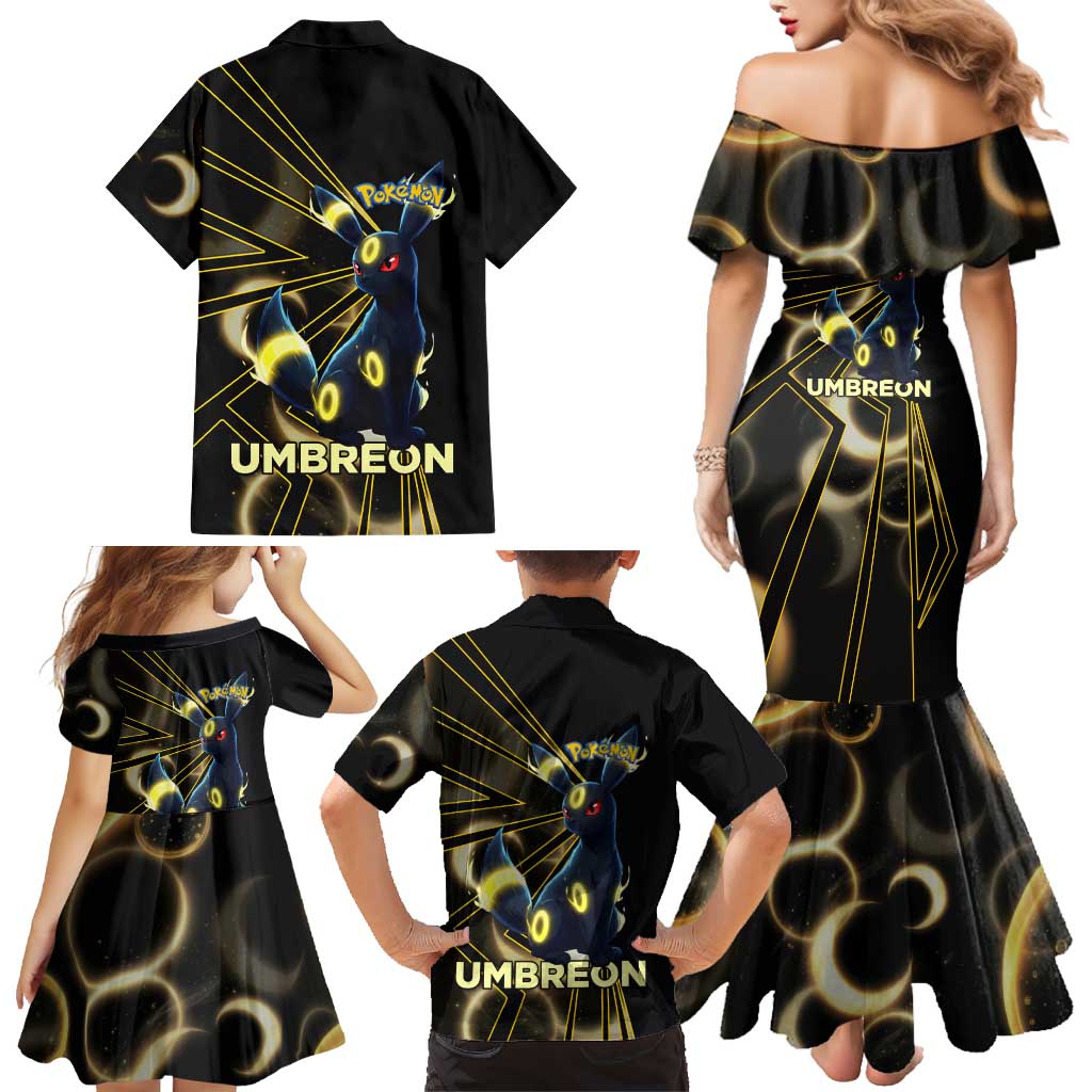 Umbreon Poké Family Matching Mermaid Dress and Hawaiian Shirt Lunar Eclipse Comic Style