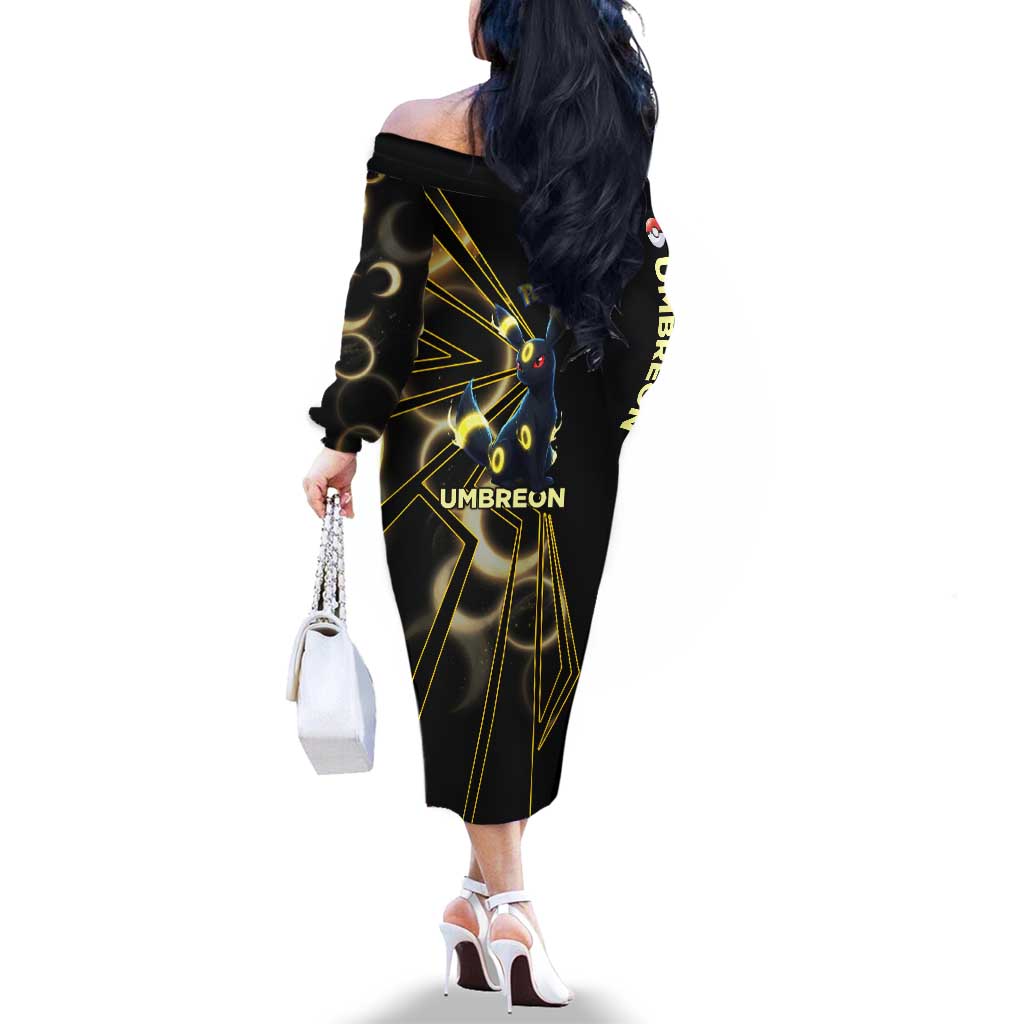 Umbreon Poké Family Matching Off The Shoulder Long Sleeve Dress and Hawaiian Shirt Lunar Eclipse Comic Style