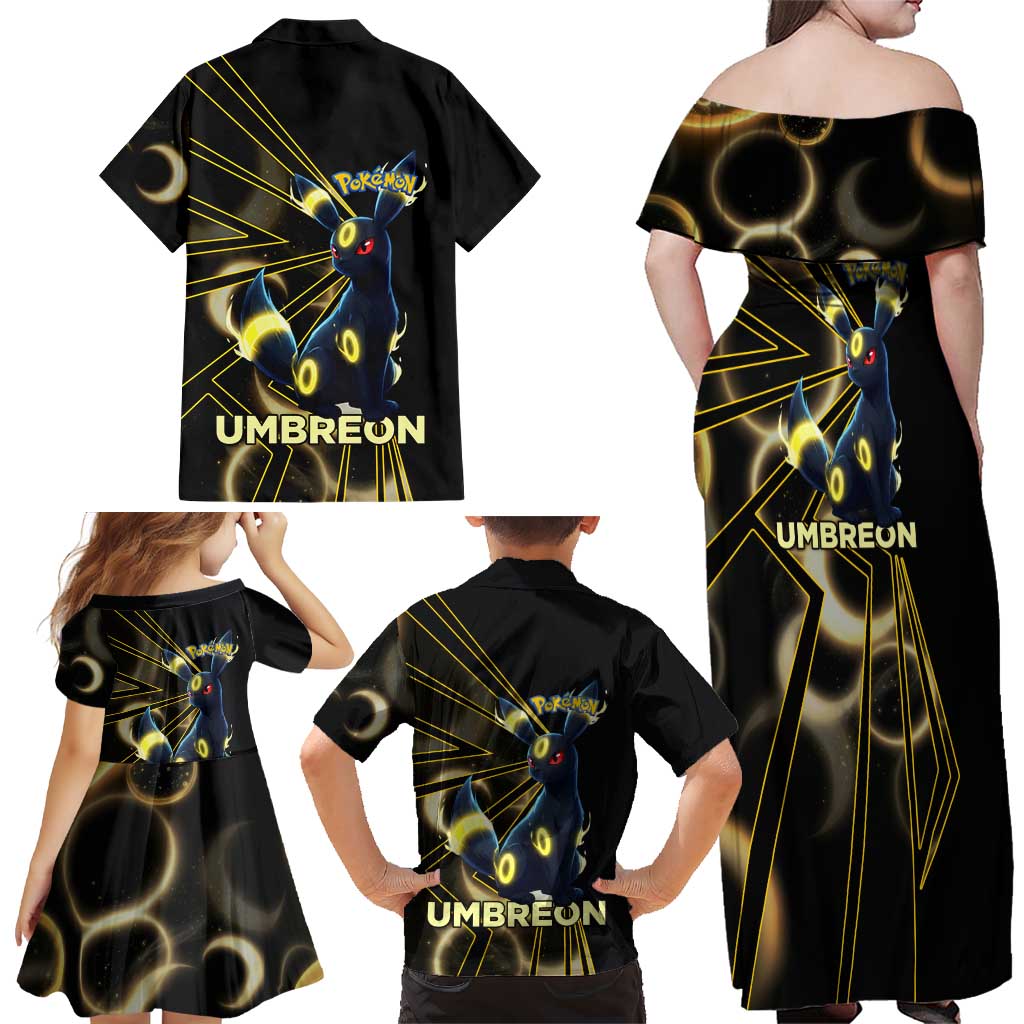 Umbreon Poké Family Matching Off Shoulder Maxi Dress and Hawaiian Shirt Lunar Eclipse Comic Style