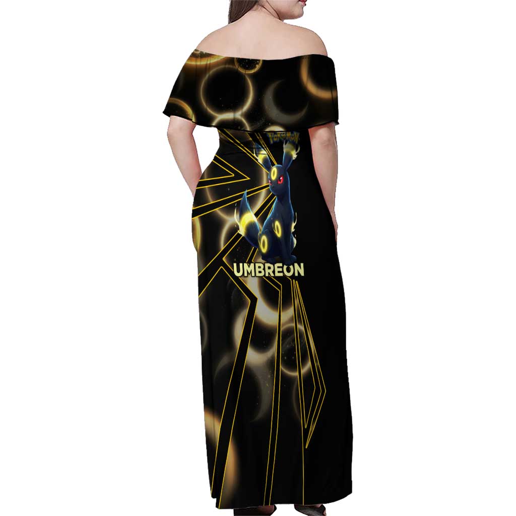 Umbreon Poké Family Matching Off Shoulder Maxi Dress and Hawaiian Shirt Lunar Eclipse Comic Style