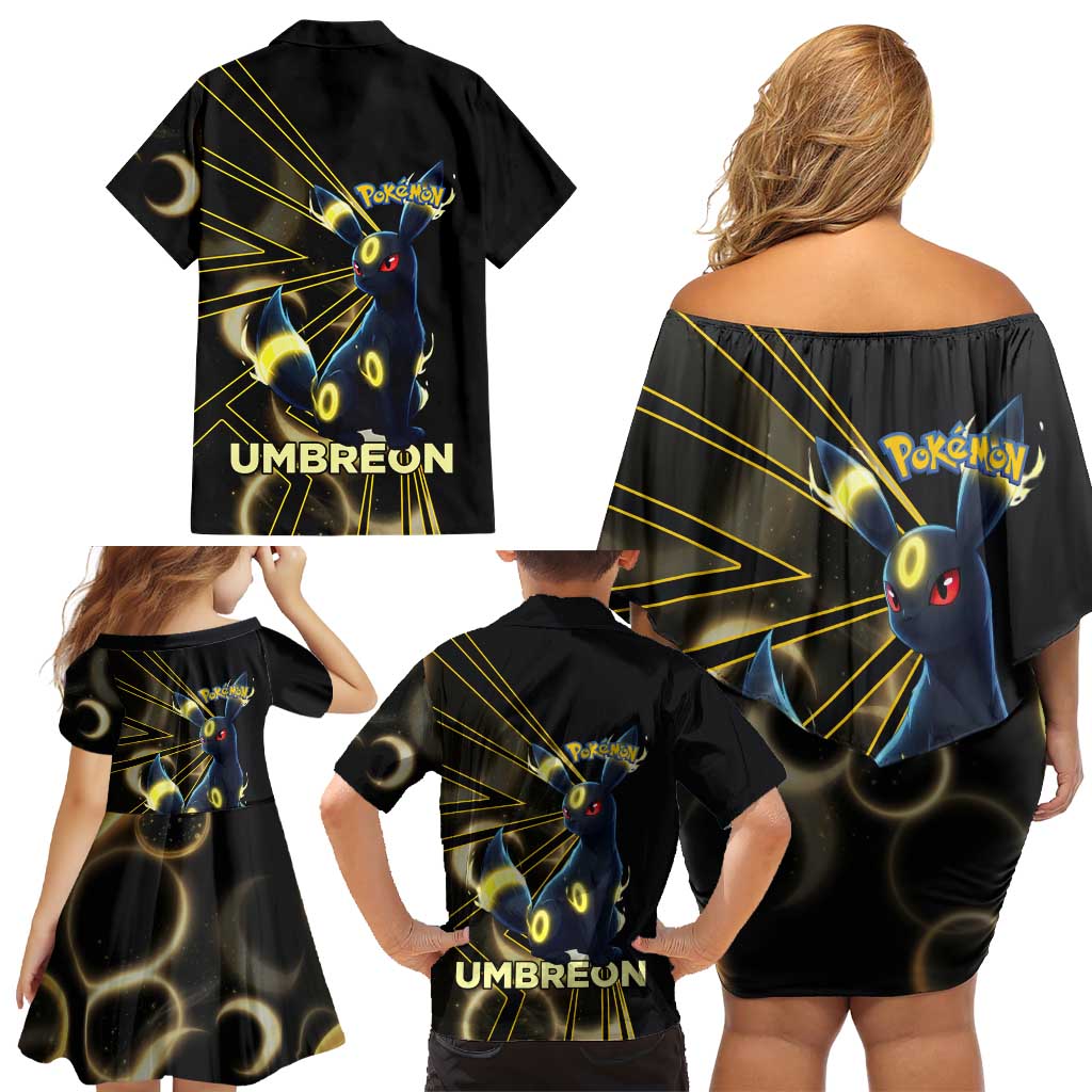 Umbreon Poké Family Matching Off Shoulder Short Dress and Hawaiian Shirt Lunar Eclipse Comic Style