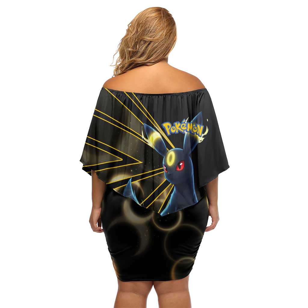 Umbreon Poké Family Matching Off Shoulder Short Dress and Hawaiian Shirt Lunar Eclipse Comic Style
