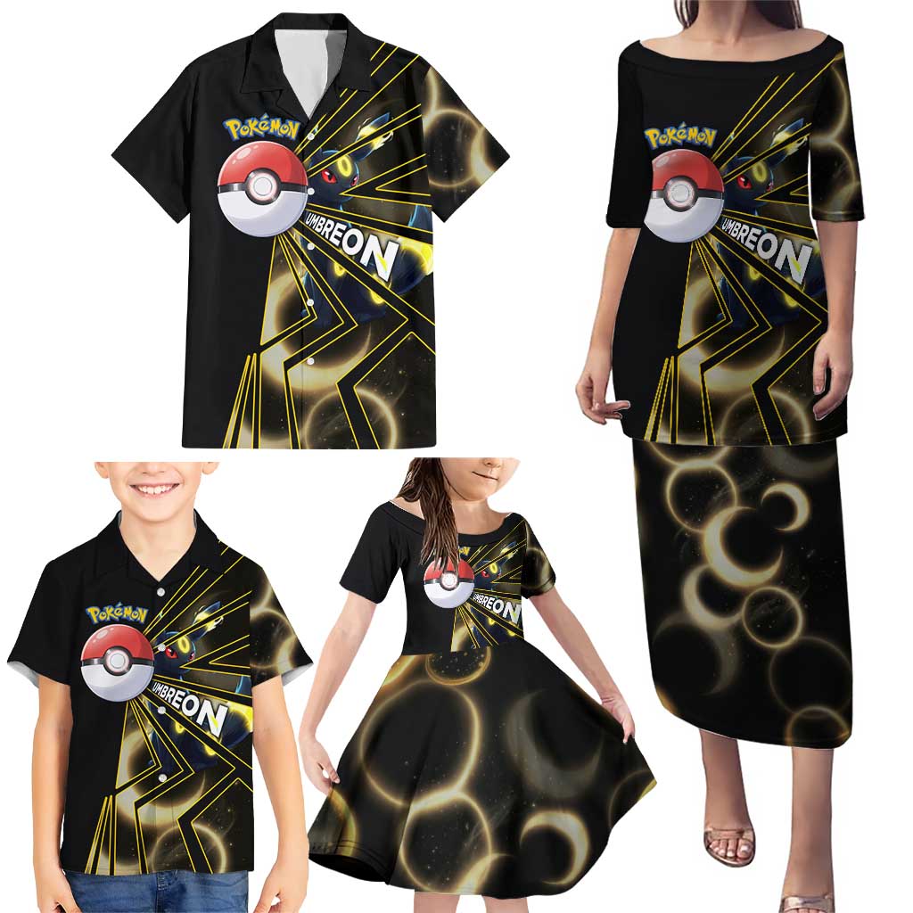 Umbreon Poké Family Matching Puletasi and Hawaiian Shirt Lunar Eclipse Comic Style