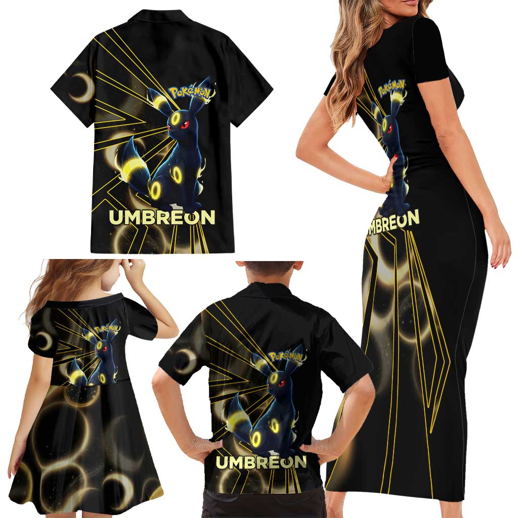 Umbreon Poké Family Matching Short Sleeve Bodycon Dress and Hawaiian Shirt Lunar Eclipse Comic Style