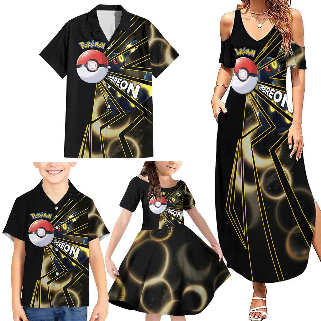 Umbreon Poké Family Matching Summer Maxi Dress and Hawaiian Shirt Lunar Eclipse Comic Style