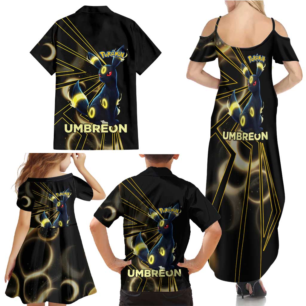 Umbreon Poké Family Matching Summer Maxi Dress and Hawaiian Shirt Lunar Eclipse Comic Style