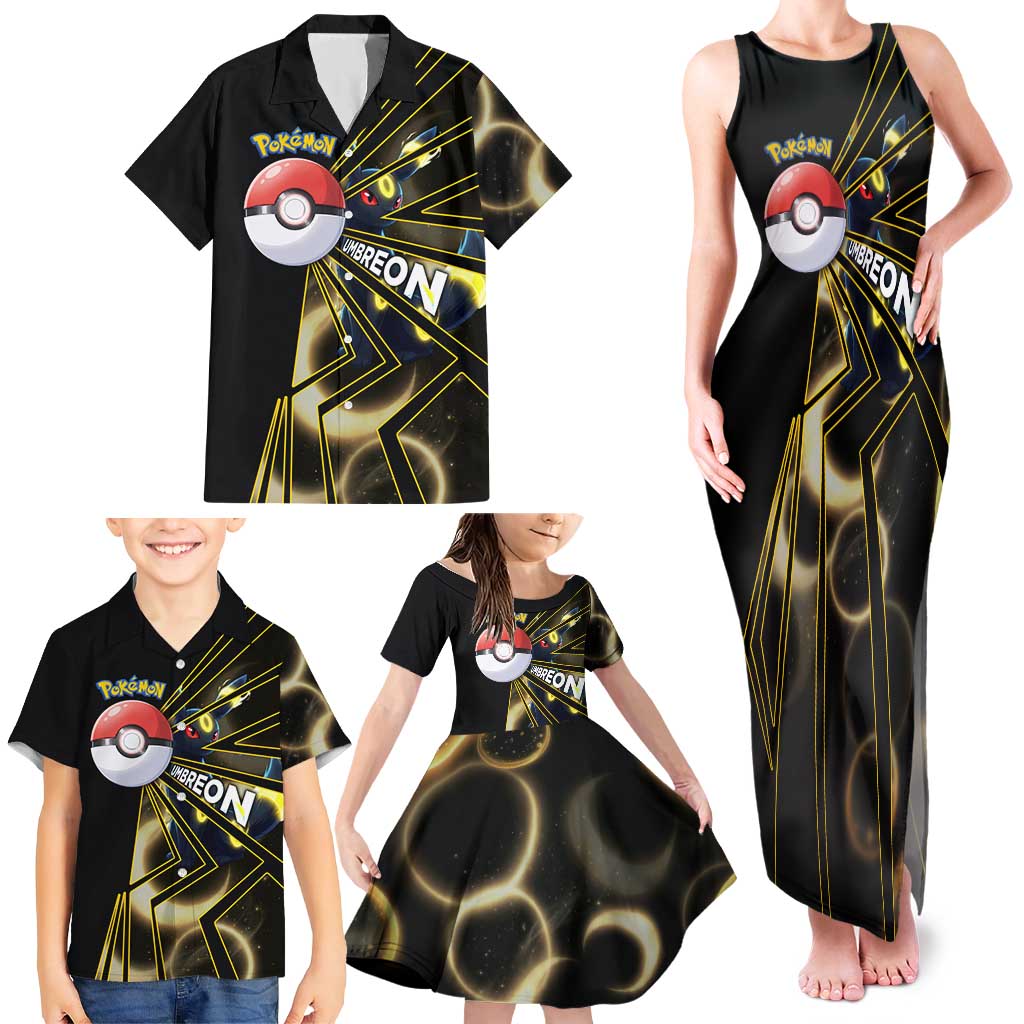 Umbreon Poké Family Matching Tank Maxi Dress and Hawaiian Shirt Lunar Eclipse Comic Style
