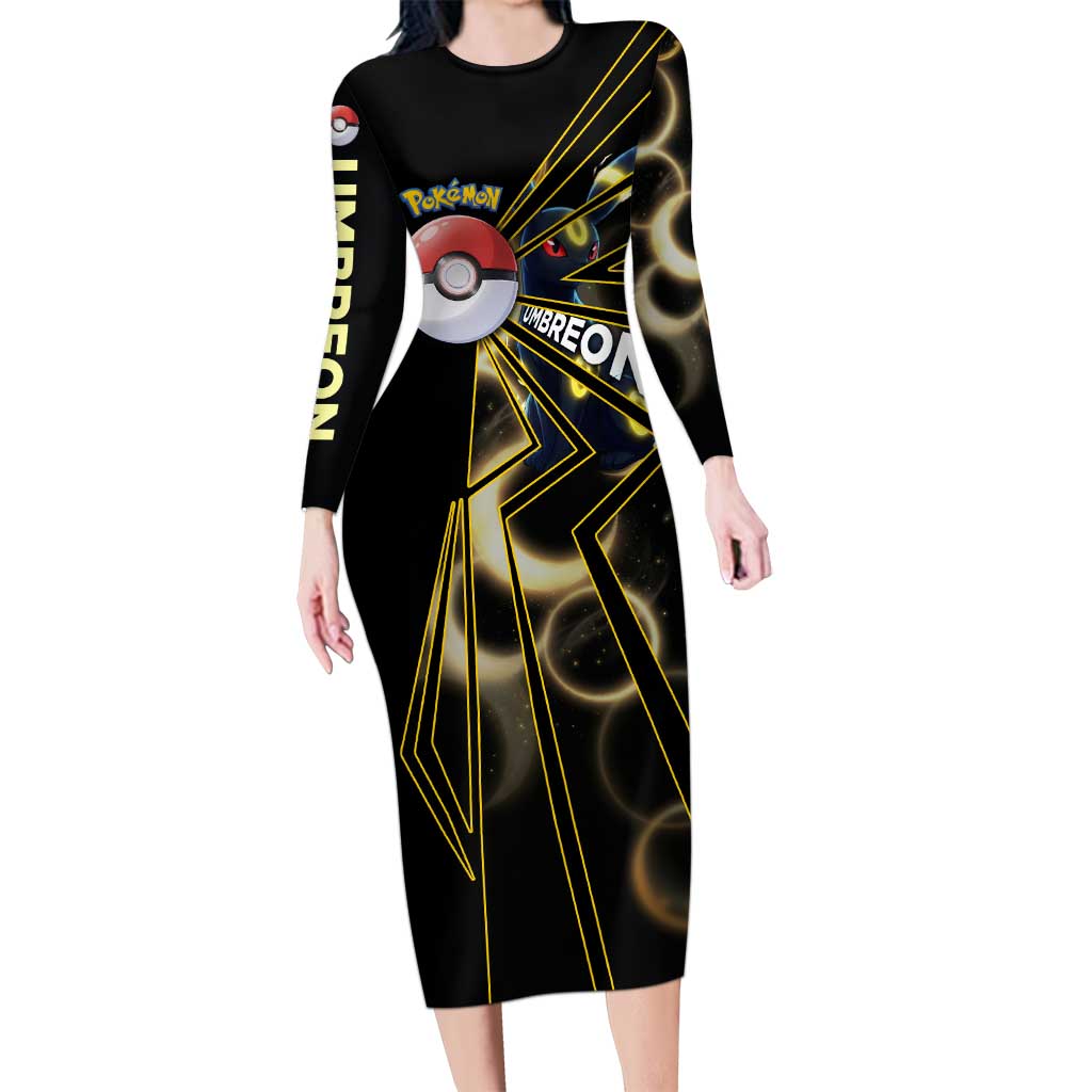Umbreon Poké Long Sleeve Bodycon Dress Lunar Eclipse Comic Style