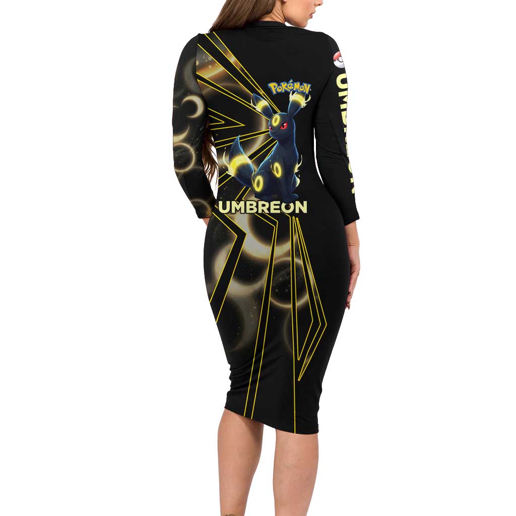 Umbreon Poké Long Sleeve Bodycon Dress Lunar Eclipse Comic Style