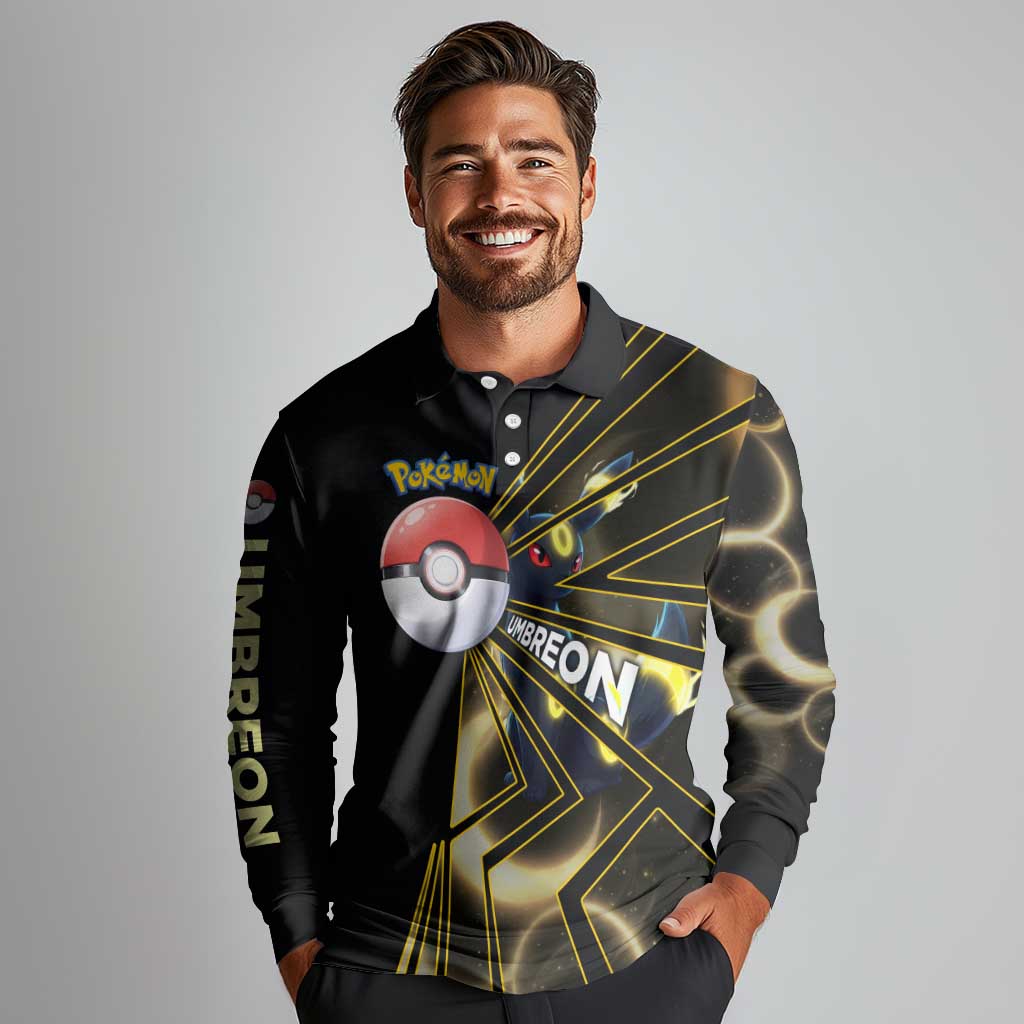 Umbreon Poké Long Sleeve Polo Shirt Lunar Eclipse Comic Style