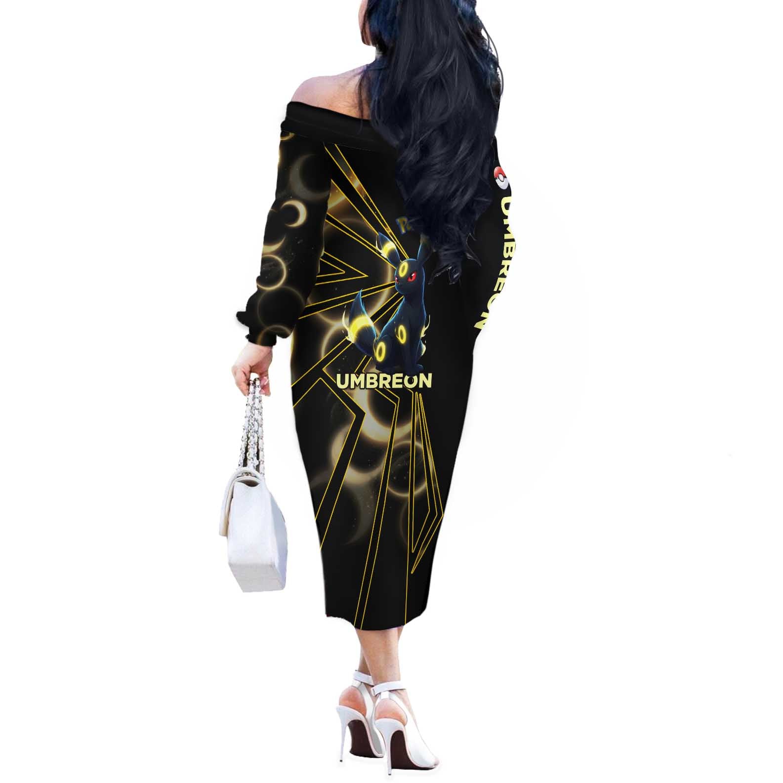Umbreon Poké Off The Shoulder Long Sleeve Dress Lunar Eclipse Comic Style