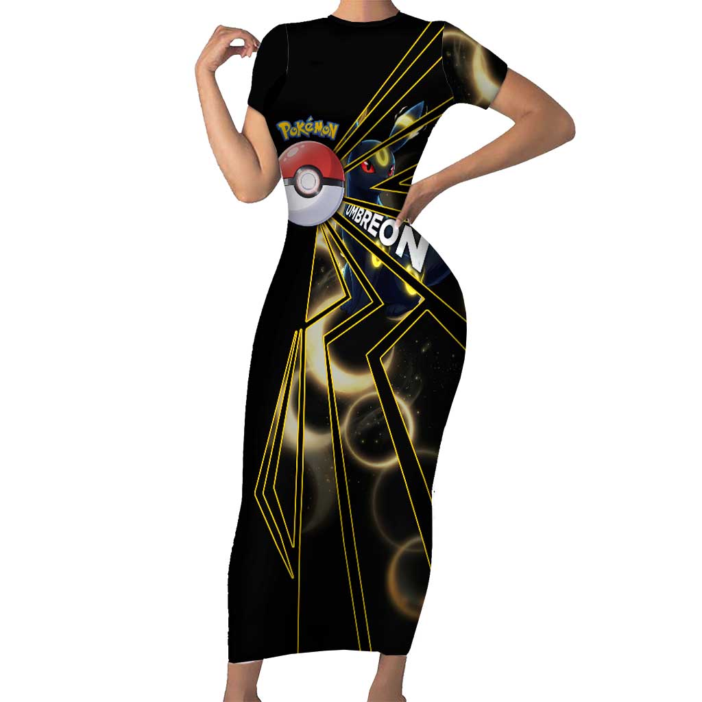 Umbreon Poké Short Sleeve Bodycon Dress Lunar Eclipse Comic Style