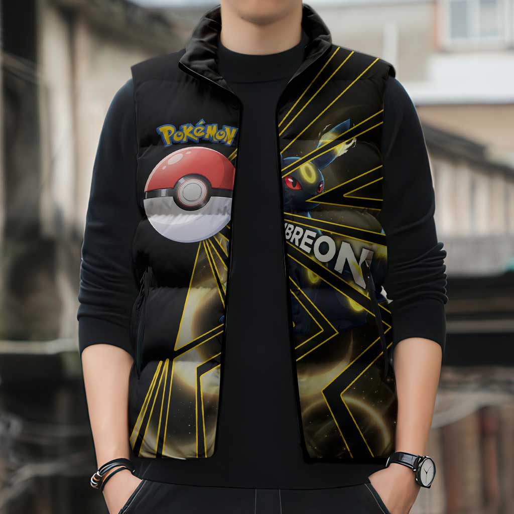 Umbreon Poké Sleeveless Puffer Jacket Lunar Eclipse Comic Style