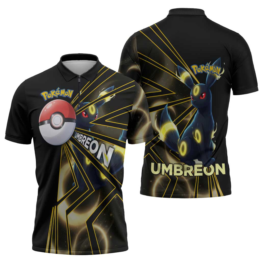 Umbreon Poké Zipper Polo Shirt Lunar Eclipse Comic Style