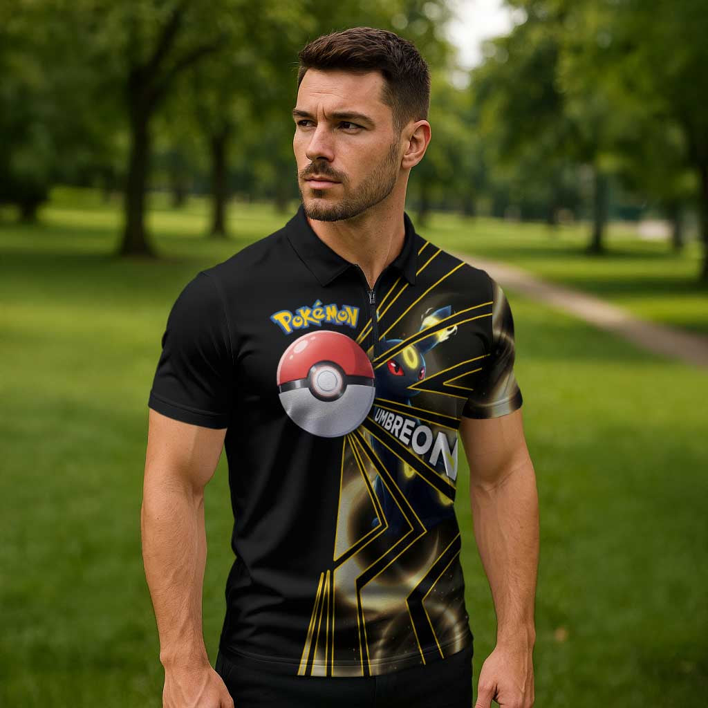 Umbreon Poké Zipper Polo Shirt Lunar Eclipse Comic Style
